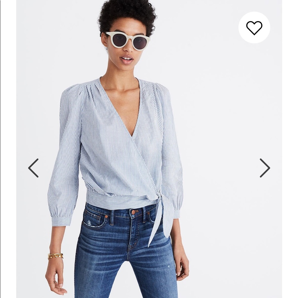 Madewell wrap top in indigo stripes